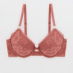 Aerie Pink Lace Plunge Push-up Bra